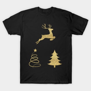 Gold Faux Glitter Christmas Trees and Reindeer Pack T-Shirt